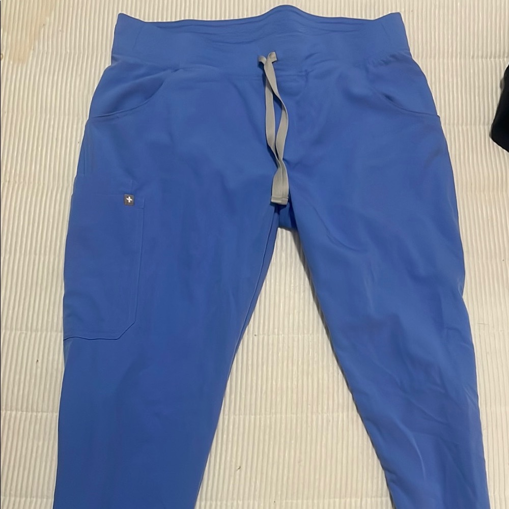 Blue Jogger Pants with Gray Drawstring